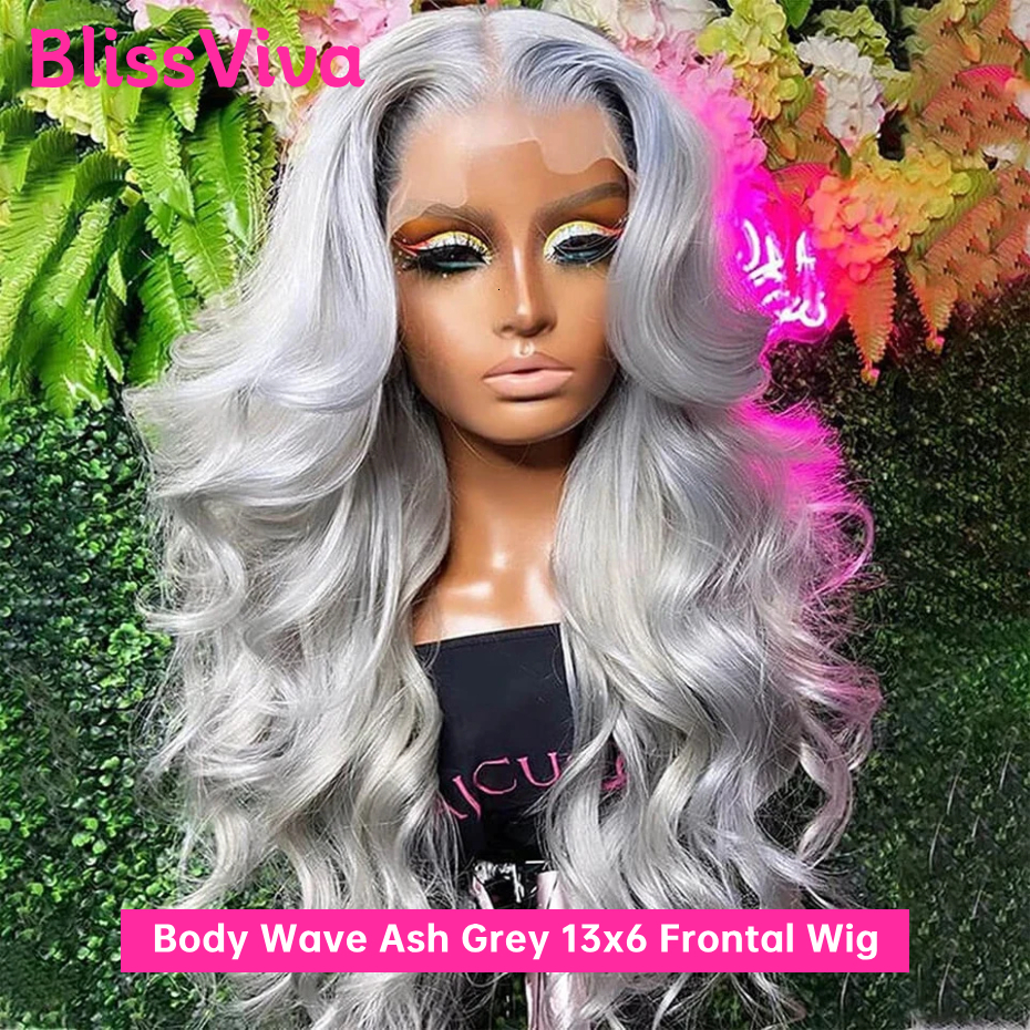 Body Wave Ash Grey Blonde 613 Lace Front 13X6 Remy Brazilian Sier Gray Colored Human Hair Wigs