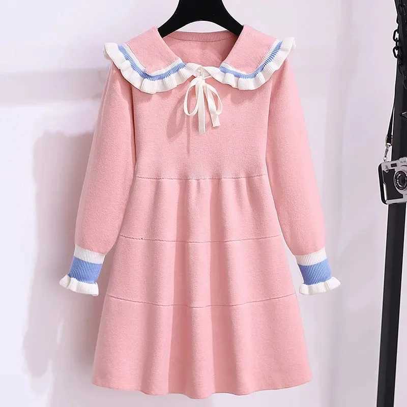 2024 Autumn winter Teenagers Girls Kids Knit Sweater Dresses Princess clothes JK sailor western bowtie 4 5 6 7 8 9 10 11 yearXJ241206
