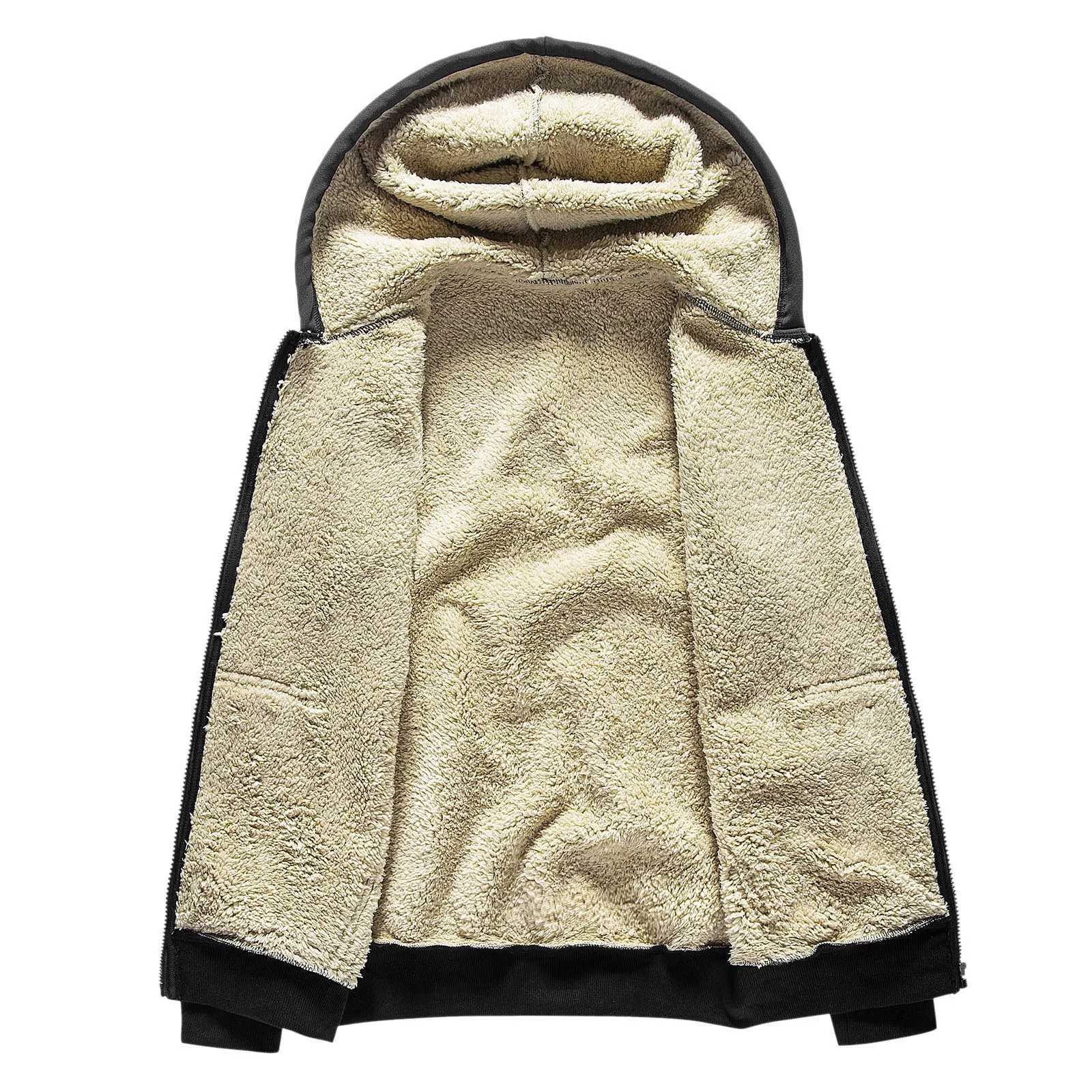 Men Winter Jackets Casual Solid Hooded Coat Long Sleeve Zipper Pocket Coat Splicing Warm Winter Lamb Wool Coat Hoodie OuterwearXJ241206