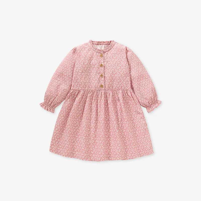 Casual Skirt Girl Dress Autumn Pink Floral Sle 100 Cotton Long-sleeved Childrens Skirt Princess Skirt Outer Wear Simple SleXJ241206