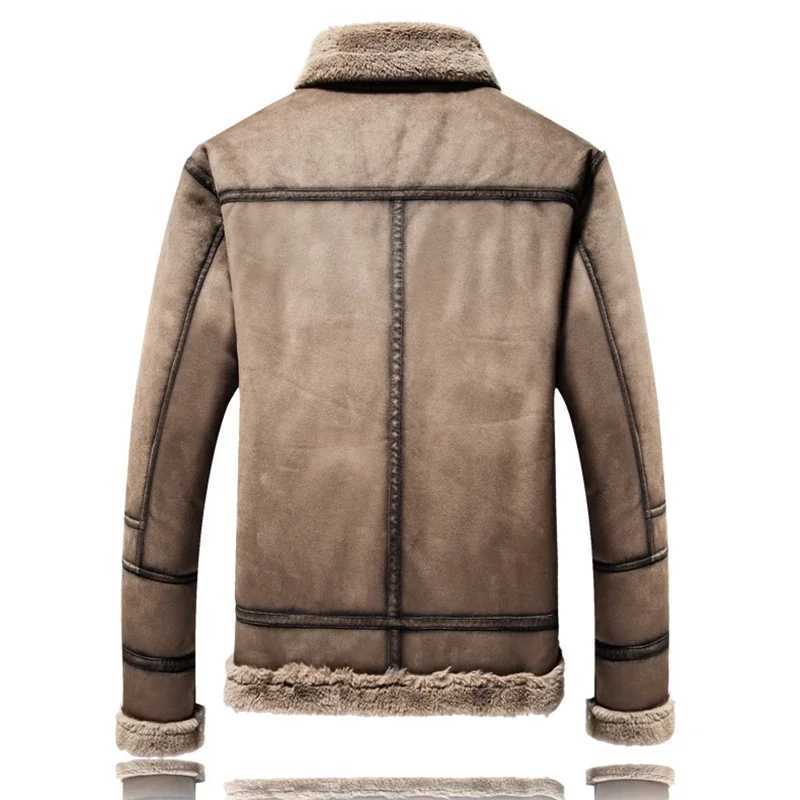 New Men Suede Leather Jacket Winter Warm Outwear Faux Fur Turn-down Collar Coat Buckles Plus Size JacketXJ241206