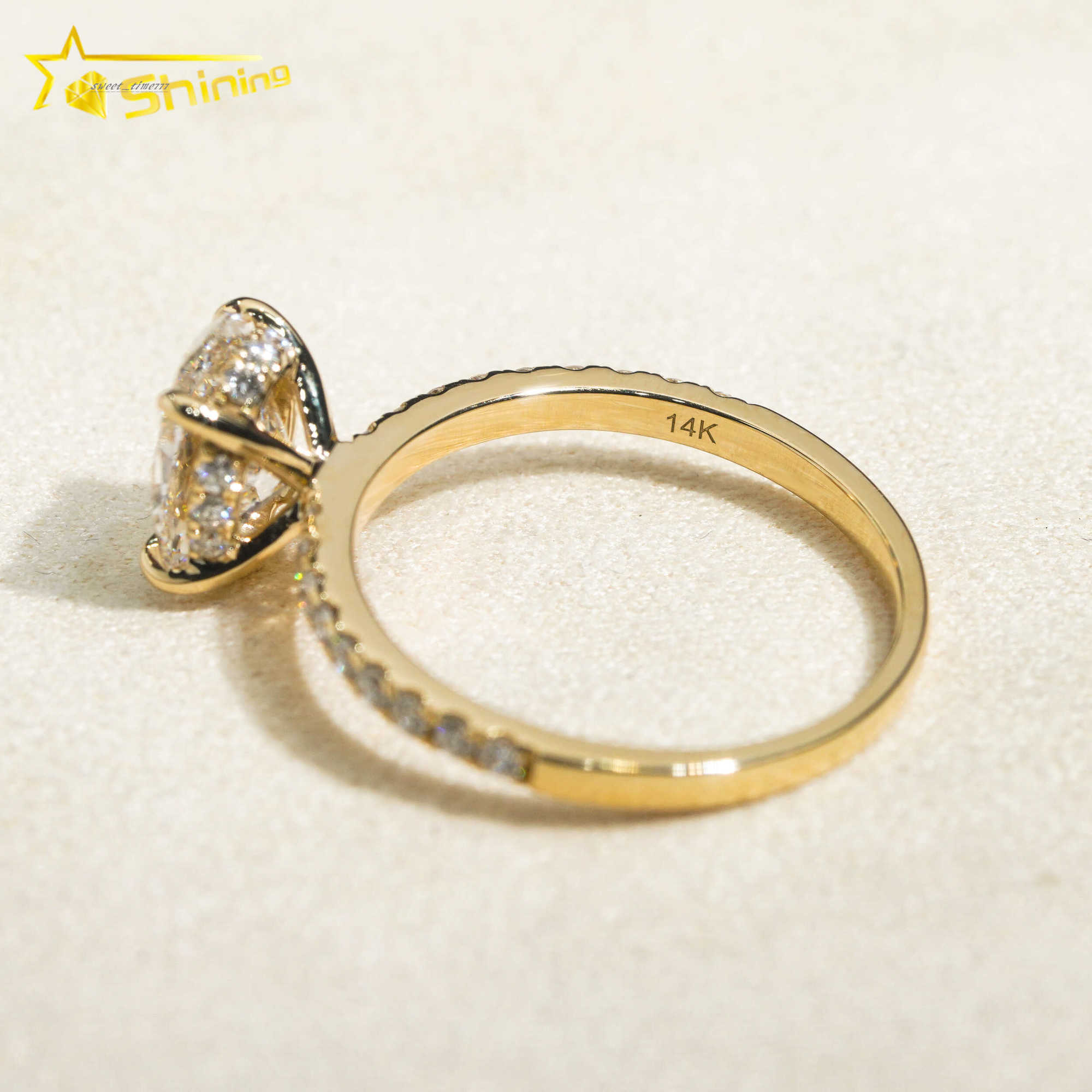 Oval Cut Hidden Halo Half Iced Band 2ct VVS2 Lab Grown Diamond CVD Engagement Ring 14K Solid Gold Wedding Rings