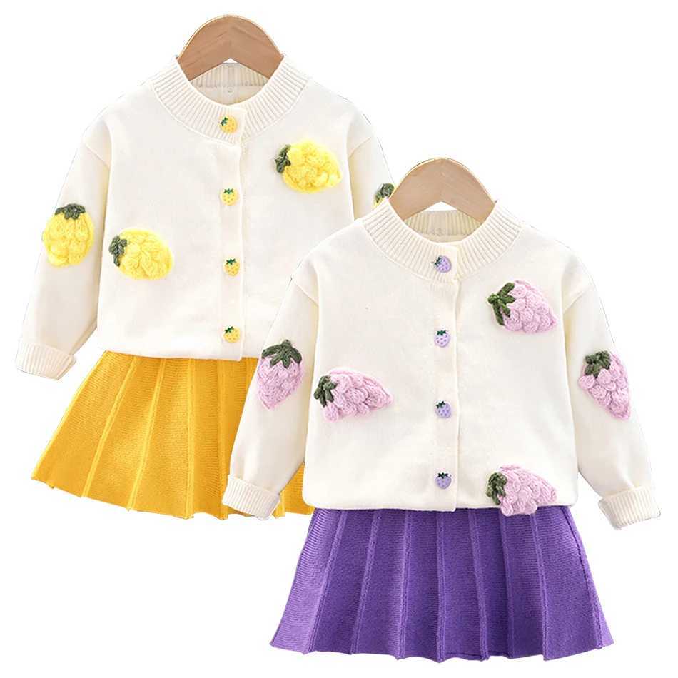 Cute and Trendy Girls Knitted Two-Piece Set Cardigan Sweater Autumn and Winter Fashion Children Sets Casual Children ClothingXJ241206