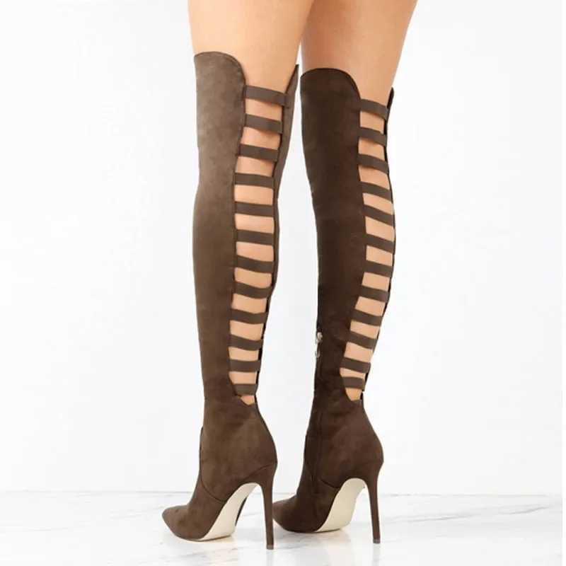 High Quality New Lg bucket style high heel warm boots Fi Pointed Back hollow thin boots large size 40-43 warm boots T241206