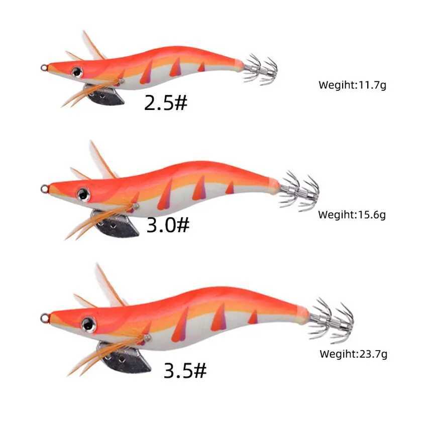 Fishing Wood Shrimp Luminous Squid Octopus Lure 10PCS 3.0 3D Eyes Fishing Lure Hard Bait Wobbr Squid Jig Lure with BagXJ241128