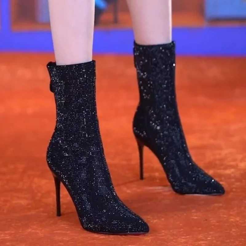 High Quality Wen Luxury Stiletto Shoes Ankle Boots Pointed Toe Shoes Winter Trend New Casual Elegant Party Dress Snow Botas Mujer T241206