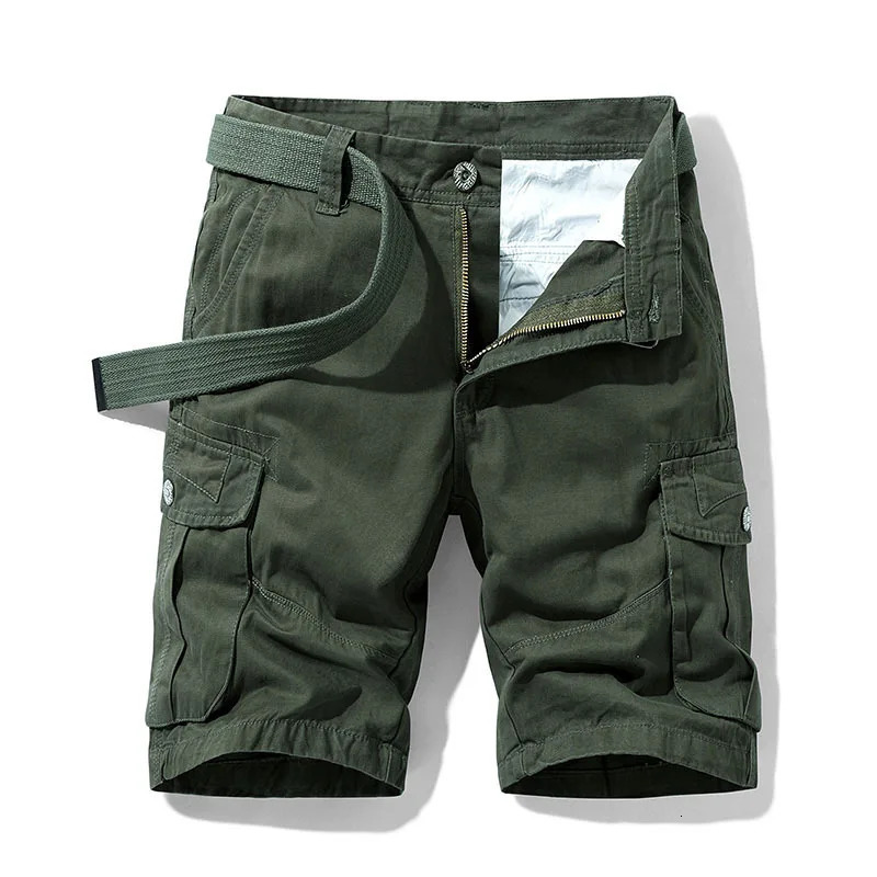 2024 Summer Mens Baggy Multi Pocket Cargo Shorts Male Cotton Khaki Mens Shorts Short Pants 30-38 No Belt 241206
