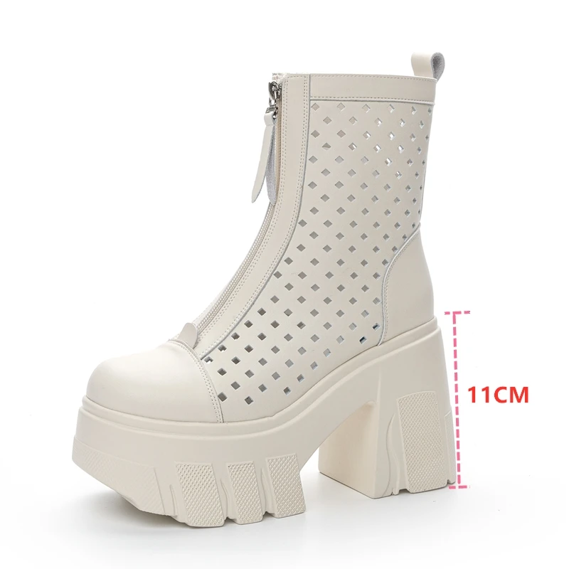 AIYUQI Summer Boots Female Genuine Leather High Heel Mesh Boots Women 11c Heel High Fashion Sandals Women
