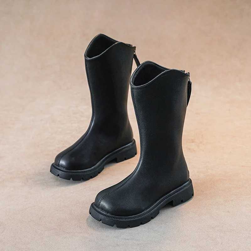 Autumn/Winter Sweet Baby Girls Round Toe Popular Casual Catwalk Boots Zipper Kids Soft Children Elegant Square Heel Warm BootsXJ241206