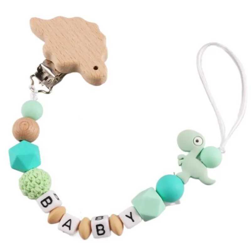 Pacifier Holders Clips# Personalized Name Handmade Silicone Baby Beech Dummy Pacifier Clip Dinosaur Safe Teething Teether Pacifier Chains Holder Gift 