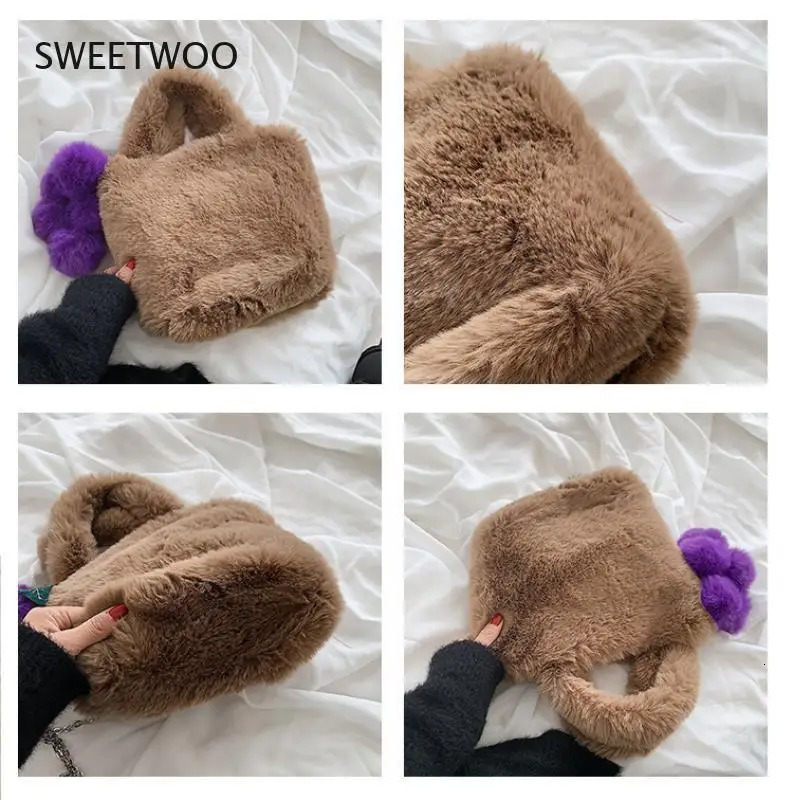 Female bag autumn and winter plush bag Korean cute plush messenger small bag portable tote bag 241206