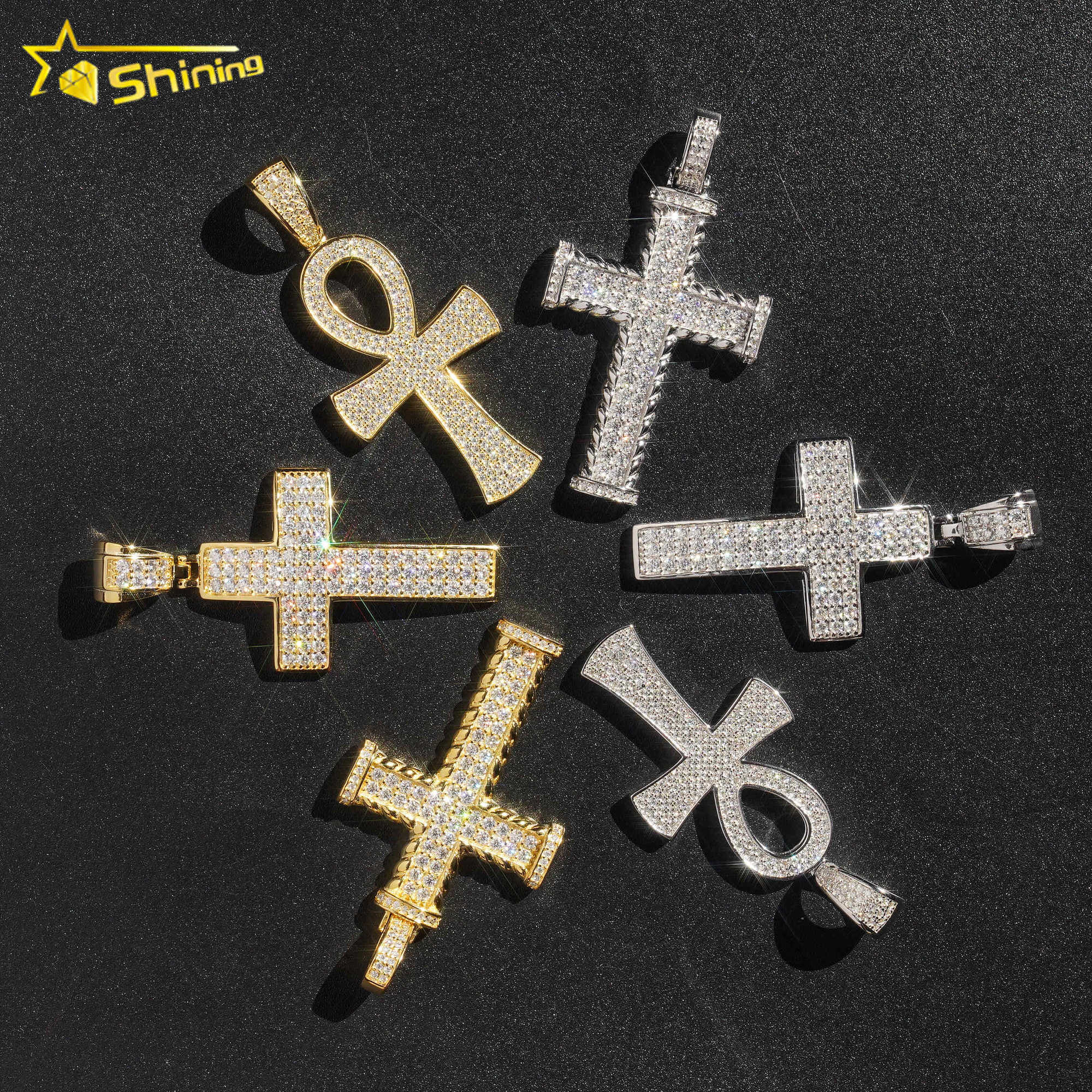 GRA certified 925 sterling silver moissanite cross pendants men women hip hop fashion cross charms with chains