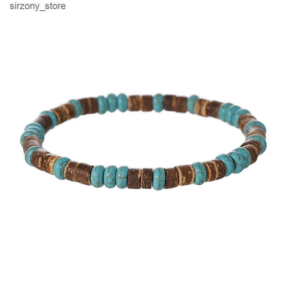 Beaded Coconut Wood Beaded Bracelet Eiastic Turquoise Stone Bead Bracelets for Men and Women Handmade Stacking Wooden Stretch Bracelets J241206