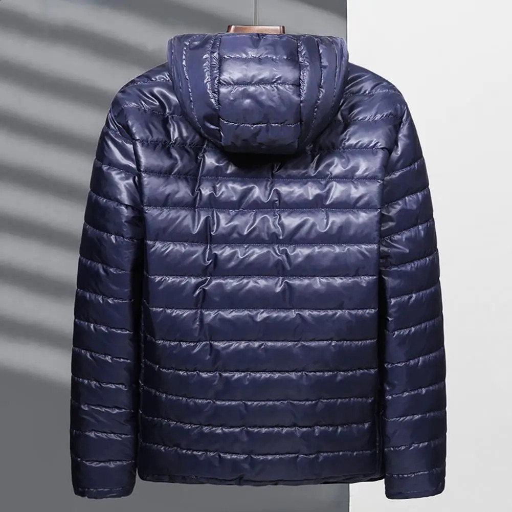 Comfortable Coat Mens Hooded Cotton Quilted Jacket with Down Filling Zipper Clre Long Sleeve Thermal for Winter Warmth 241205