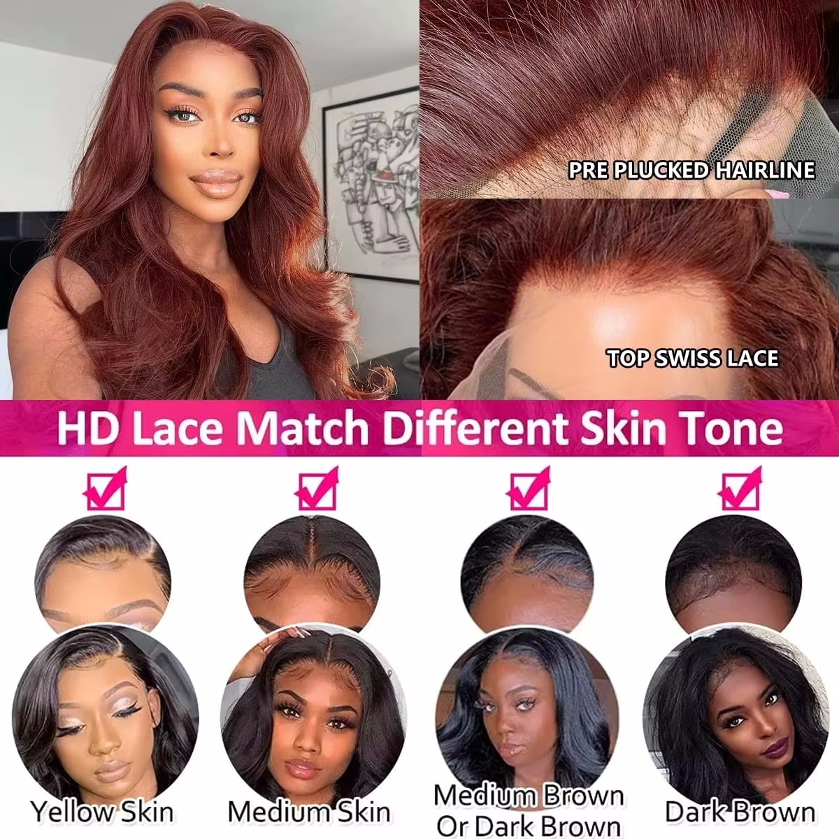 Reddish Brown Straight 13X6 Hd Pre Plucked 13X4 Lace Frontal Wig Brazilian Human Hair Wigs For Women