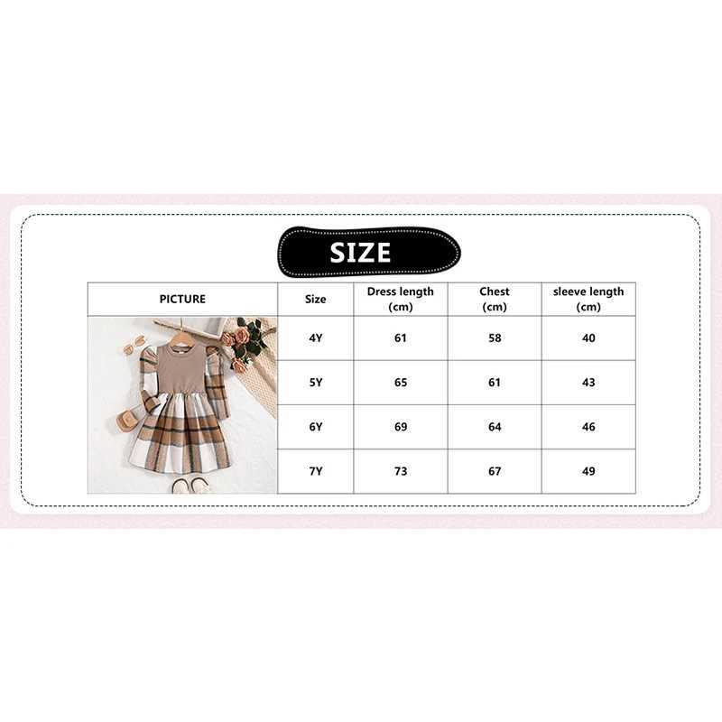 Kids Dresses for Girls Khaki Knitted Patchwork Plaid Long-Sleeved Dress New Autumn Winter Fashion Princess Casual Kids DressesXJ241206
