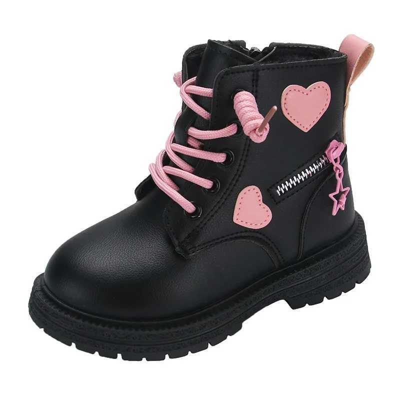Girls Ankle Boots Fashion Princess PU Leather Rubber Outsole Childrens Short Boots Autumn Winter Zipper Pink with Love HeartXJ241206