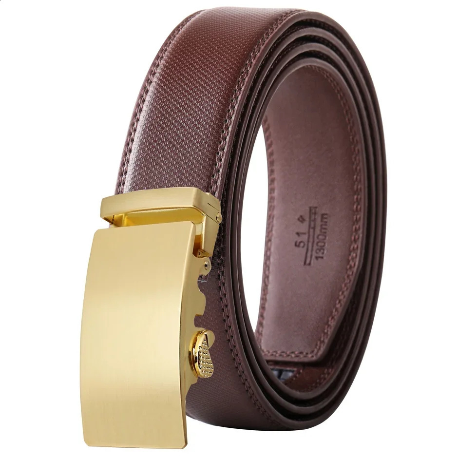 Gold Automatic Buckle Male Belt Brown Black White Blue Gray Leather Belts For Men High Quality Mens Belts Casual B514 241205