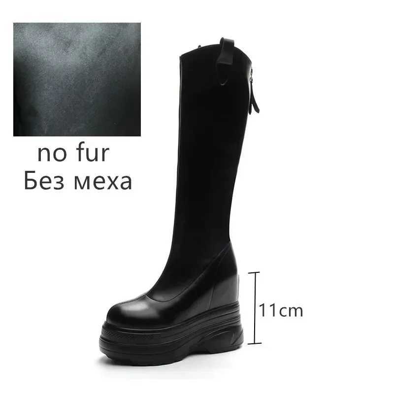 High Quality Womens genuine leather boots new 11cm heel high platform inner high boots T241206