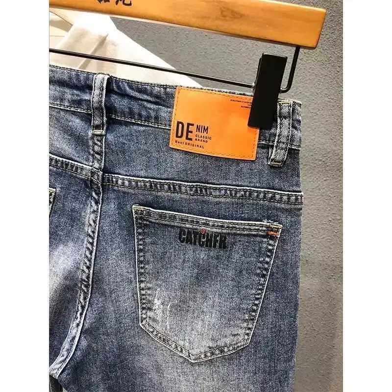 Men Summer Korean Fashion Blue Shorts Jeans Knee Length Streetwear Loose Straight Tube Denim ShortsXJ241206