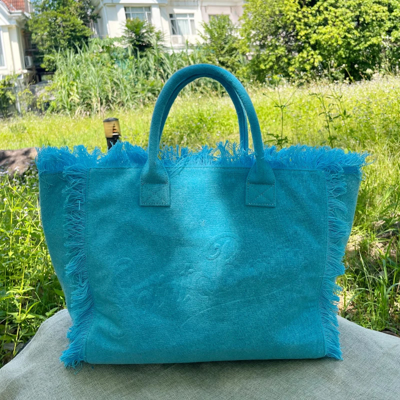 Casual Bags for Women y Large Canvas Bag Denim Handbags Plush Towel Shopping bag Tassels ner Straw Beach 241204