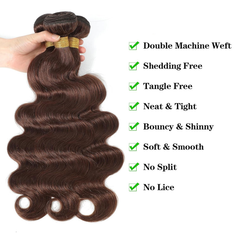 Body Wave Chocolate Brown Bundles Human Brazilian 100% Hair Extensions 22 24 26 Inch For Women #4