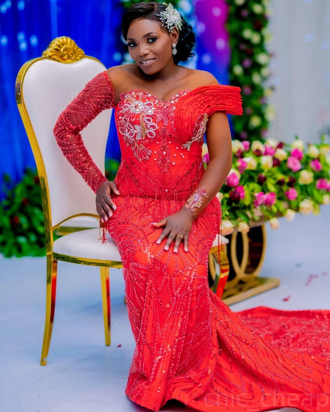 Red Mermaid Prom Dresses 2025 Lace Beaded Full Sleeves Sheer Neck Evening Formal Party Second Birthday Engagement Gowns Plus Size Dress For Special Oc