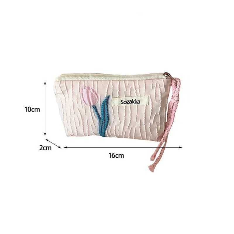 Kaii Floral Travel Coin Purse Lipstick Cosmetic Small Storage Bag Cute Women Makeup Handbags Wallet Organizer Pouch Card BagsXJ241206
