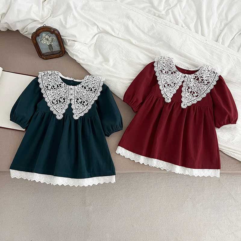 Sprint Autumn Children Dress Girl Lace Collar Dress Long Sleeve Rural Princess Clothing Toddler Casual Outdoor Korean ClothesXJ241206