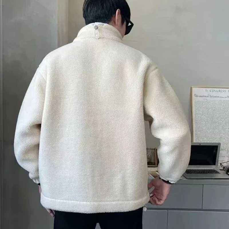 Korean Fashion New Lamb Fleece Jacket Men Autumn Winter Large Size Fleece Padded Couple Trendy Brand Ins Loose Lamb Wool JacketsXJ241206
