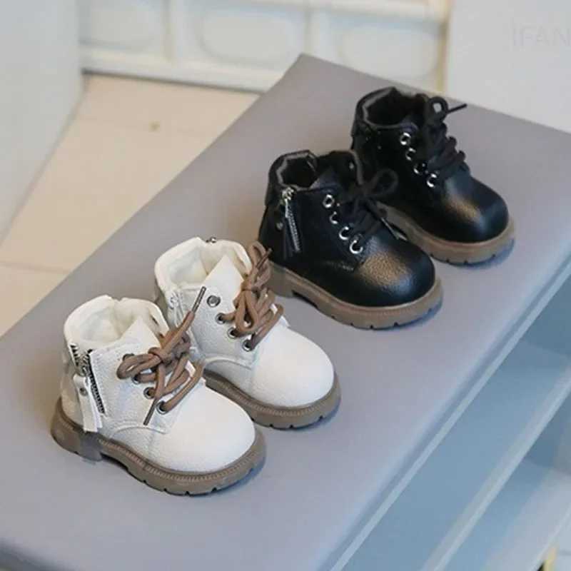 Winter Warm Non Slip Children Walking Shoes Kindergarten Students Thick Plush Korean Boots Boys Girls Fashion Leather Snow BootsXJ241206