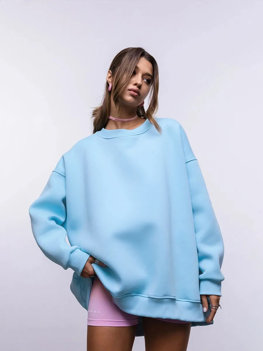 Solid Color Round Neck Hoodie Womens Fleece and Plush Casual 241203