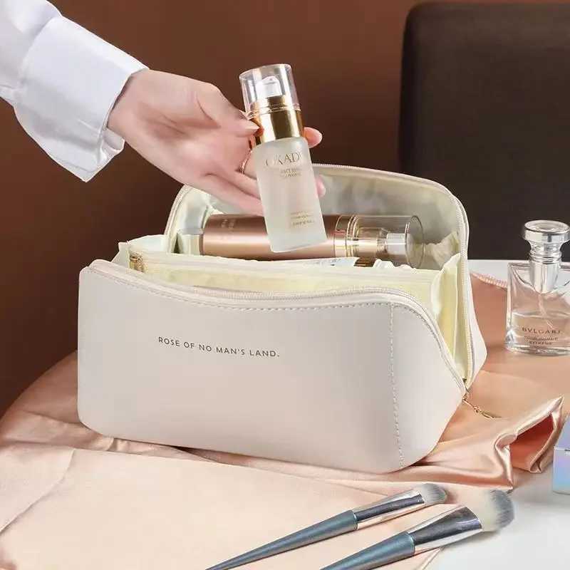 Fi Girls Women Cosmetic Bag Plaid Toiletries Travel Storage Bag PU Leather Portable Waterproof Organizer Makeup BagXJ241206