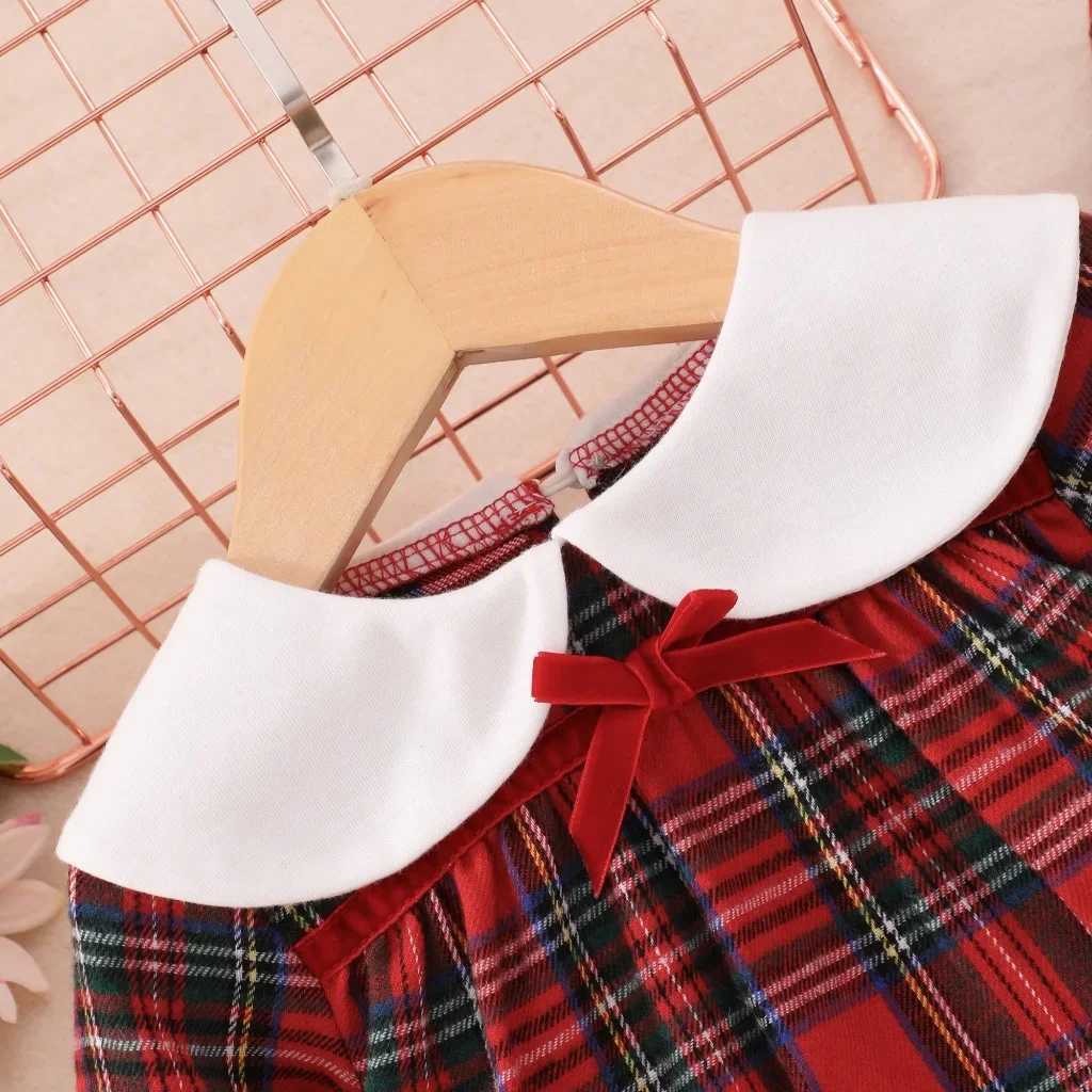 2024 Pret Dress for Baby Girl with Long Sleeve in Red Plaid for Cute Birthday Par Princess Kids 1 To 5 Years Old Clothes SetXJ241206
