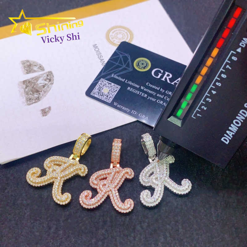 Iced out hip hop s925 silver gold plated vvs moissanite diamond letter K pendant custom moissanite pendant for rapper