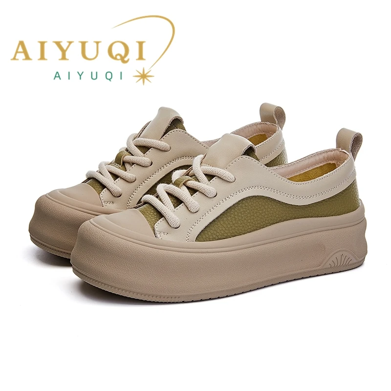 AIYUQI Women Sneakers Shoes Genuine Leather Casual Shoes for Women Platform Lace-up Retro Sneakers Women