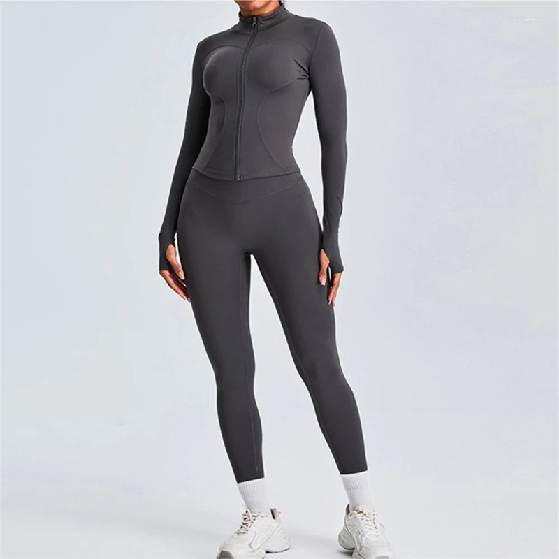 Active Sets 1/2PCS Yoga Set Women Clothes Workout Sportswear Gym Clothing Fitness Long Sleeve Crop Top High Waist Leggings Sports Suits