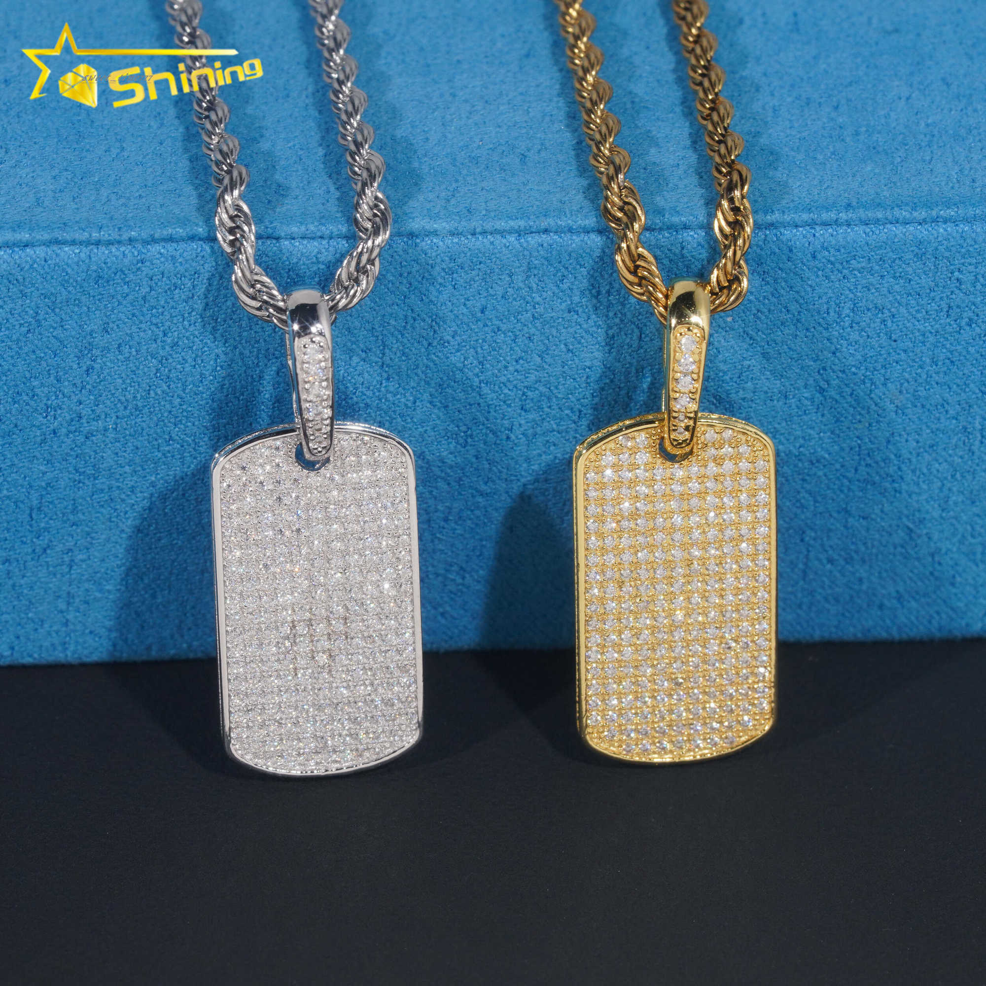 Custom Sterling Silver Fashion Jewelry Pendants Charms Pass Diamond Tester Fully VVS Moissanite Diamond Dog Tag Pendant