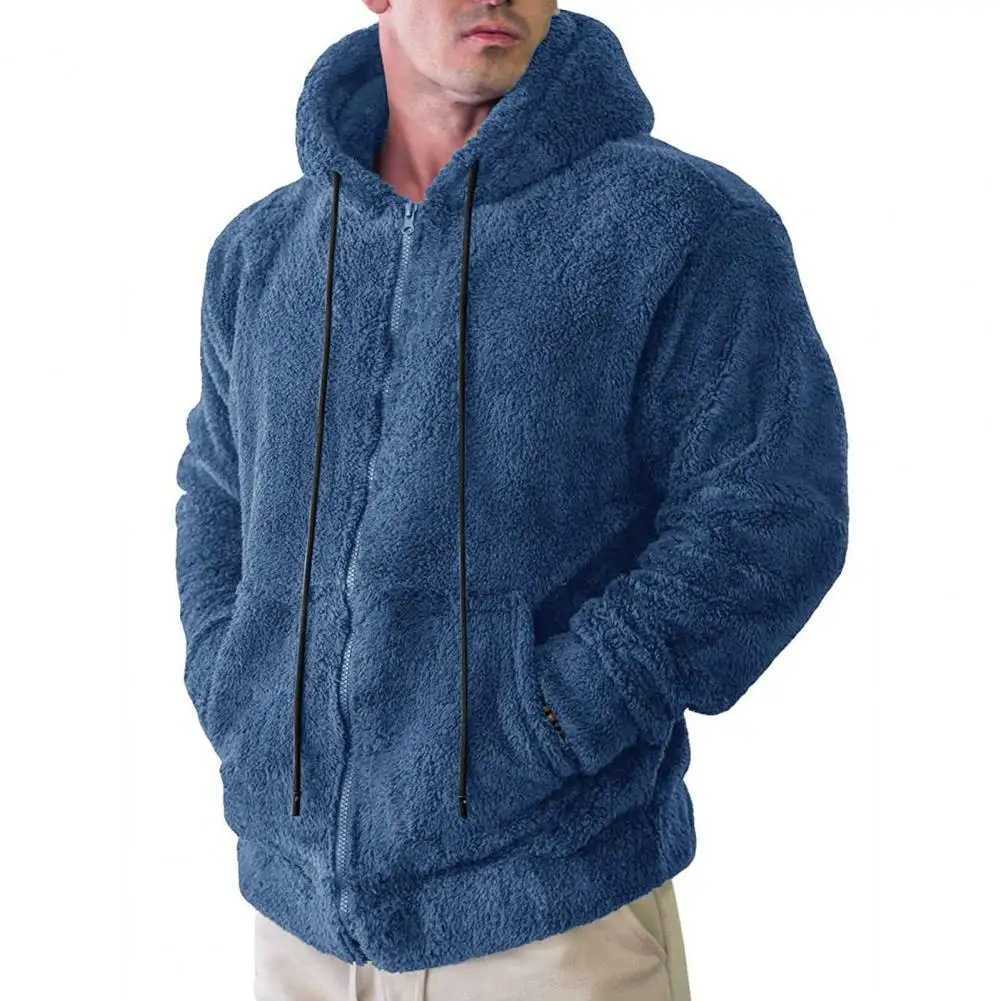 Men Plush Coat Stylish Mens Winter Coat Hooded Plush Casual with Zipper Closure Pockets Zipper Men CoatXJ241206