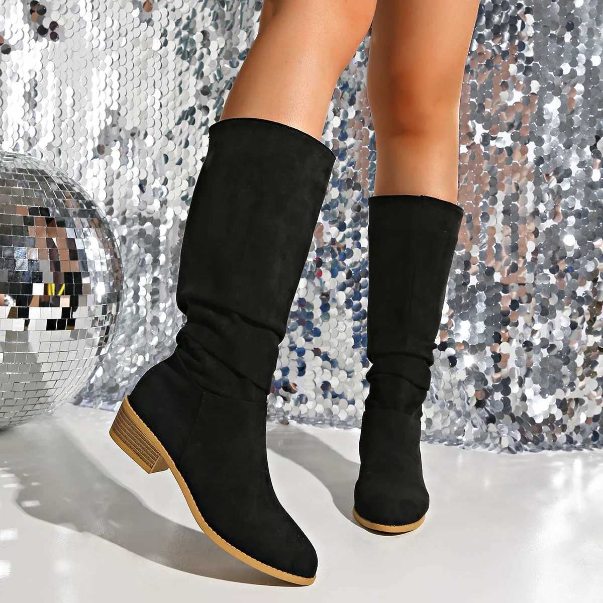 High Quality New single knee high boots for autumn and winter designer high heels black high boots plus size foldable shoes Wenbotas de Mujer T241206
