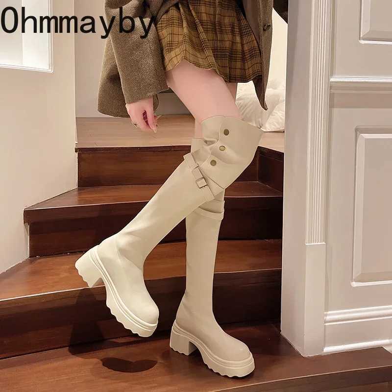 High Quality Autumn and Winter Platforms Knee straps high boots thick sliders high Ccise Lg Botas De Mujer T241206