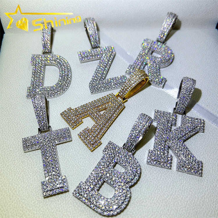 Initial letter pendant VVS moissanite pendant 925 silver gold plated iced out letter pendant Hot sale hip hop jewelry