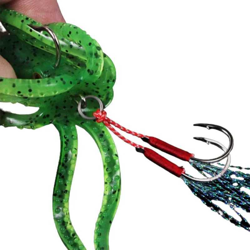Octopus Bait Doub Hook Artificial Silicone Soft Bait Trip Sinker Octopus Swim Ring for Bass Trout Shad Fishing LureXJ241128