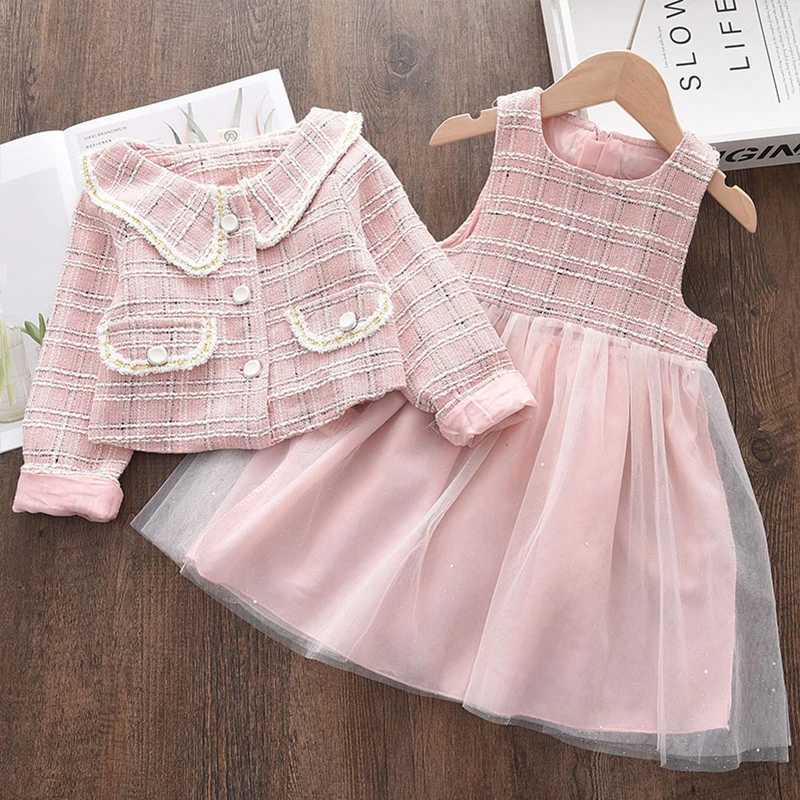 Bear Leader Baby Girls Princess Dress with Coat Autumn And Winter Par Kids Clothing Elegant Girl Outfit Children Clothing 2pcsXJ241206