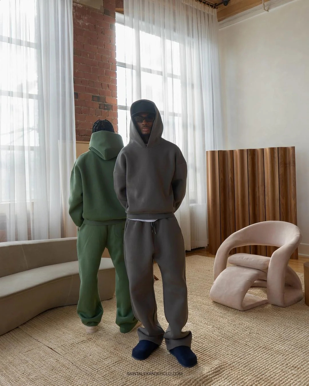 Lightweight loose straight knitted sweatshirt and sweatpants autumn casual couple longsleeved solid color top pants 241205