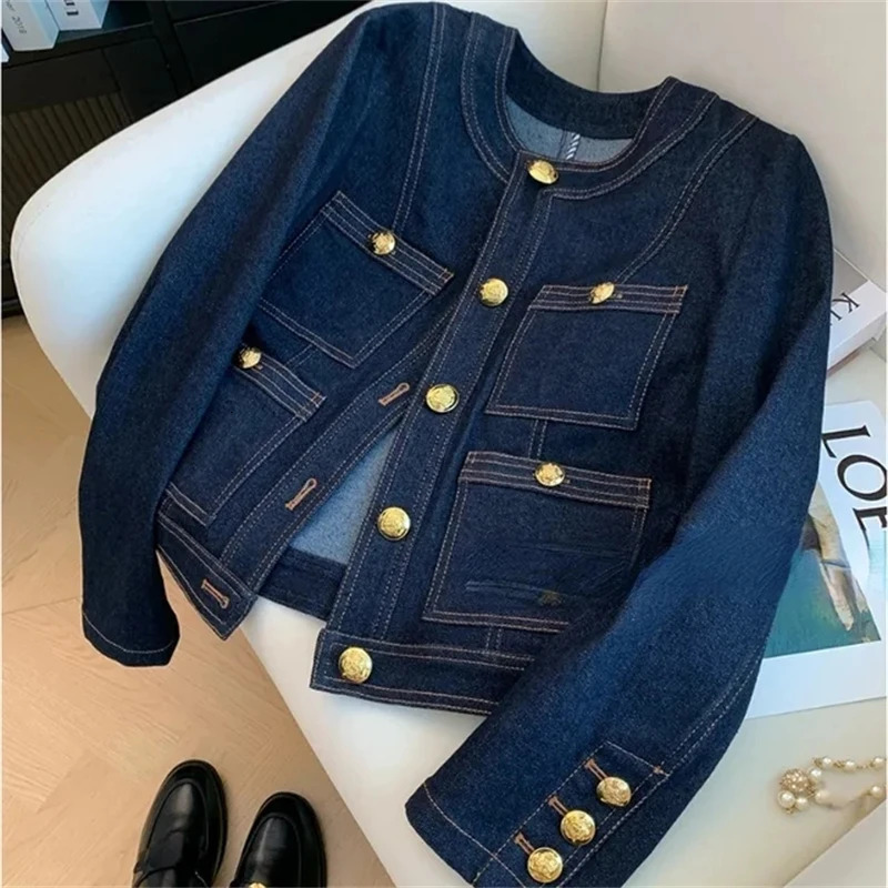 2024 womens denim jacket with a highend feel retro style Korean version warm 241206