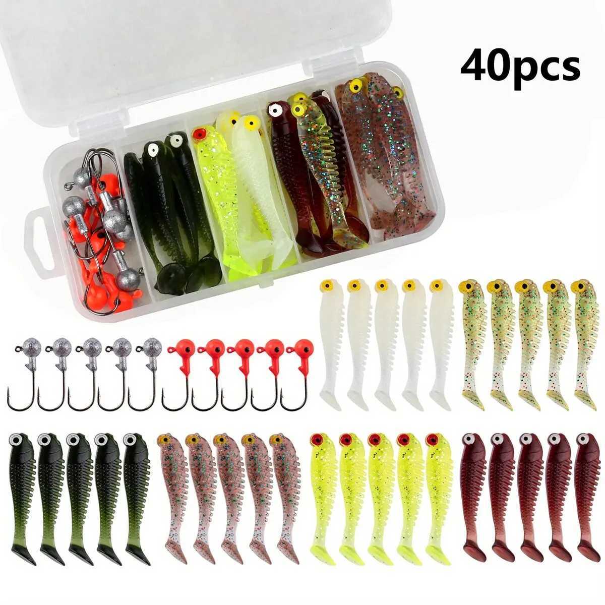 40pcs/lot Soft Lure Kit Soft Fishing Lure 5cm 3.5g Jig Hook with Fishing Tack Box PescaXJ241128