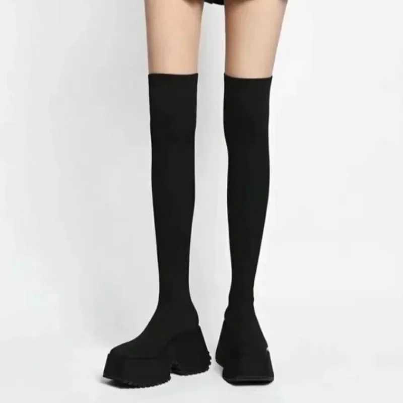 High Quality Fem Hot S Platform Wens Boots Over Knee Boots Wens Slippers Square Toes Wedge Shoes Wen Zhapatos T241206