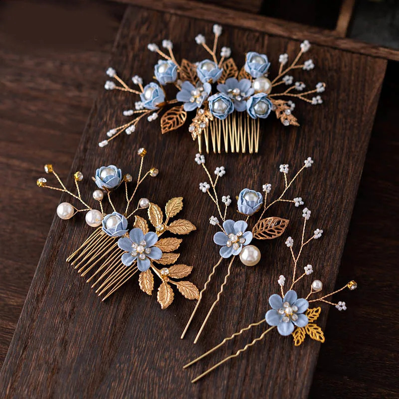 European and American gold leaf hair comb handmade bridal crown headpiece flower arrangement hair accessory 241205