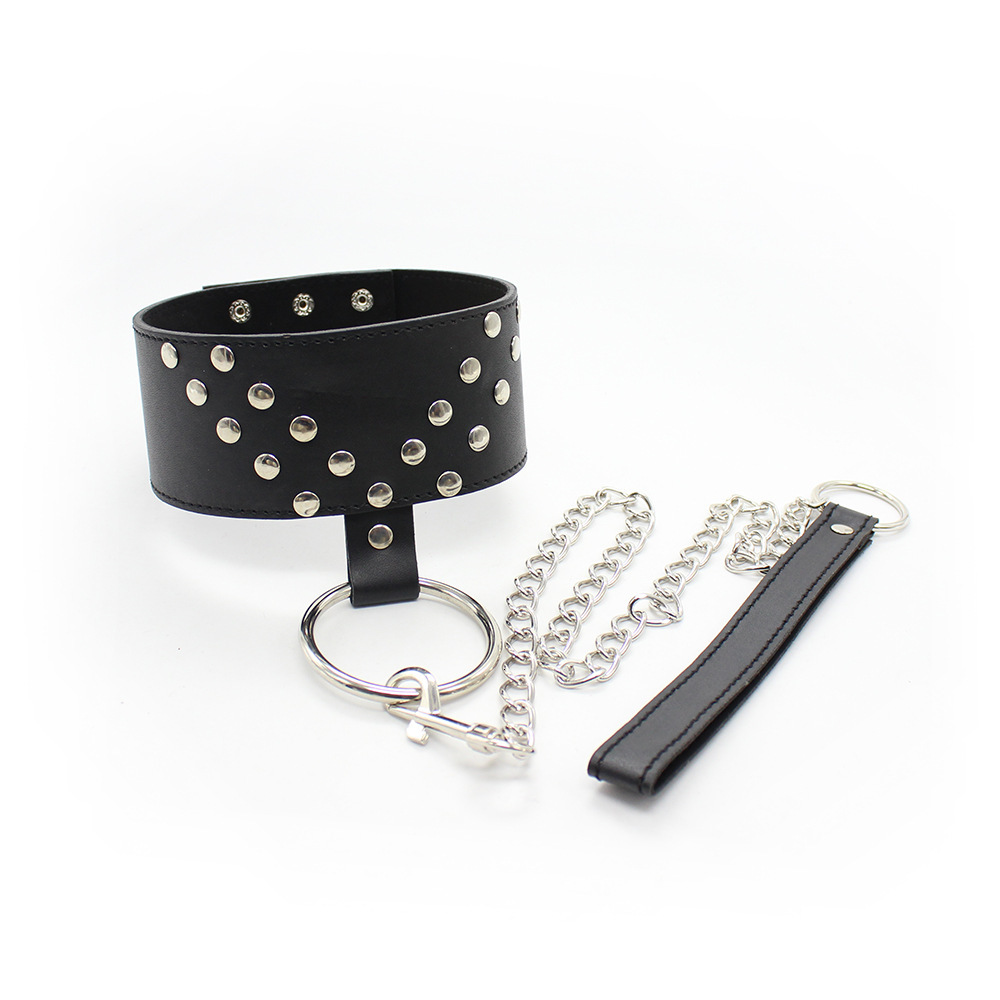 SM adult training sex toy black double row nail neck cover with chain traction alternative dog slave pet collar